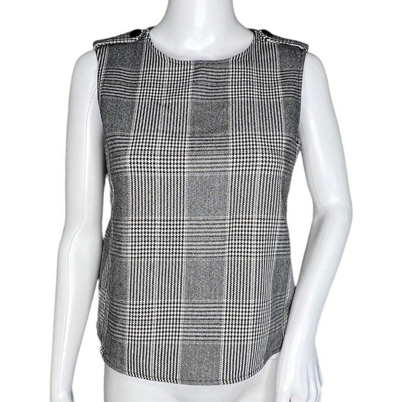 Zara Basic Top Womens XS Black White Houndstooth Plaid Casual Workwear Versatile - Picture 1 of 7